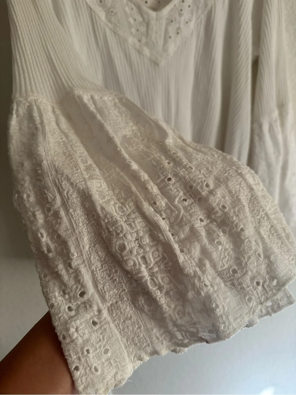 Free People Ivory Thermal Lace Bell Sleeve Boho Tunic Top XS